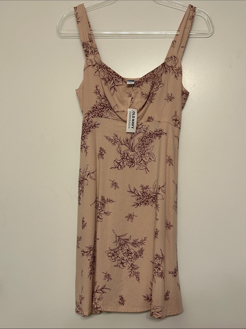 Old Navy Beige Dress with Brown Floral Print